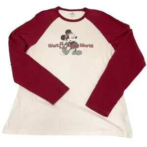 Disney Mickey Mouse Christmas Long Sleeve T-Shirt Women’s XL | Cream Red Holiday